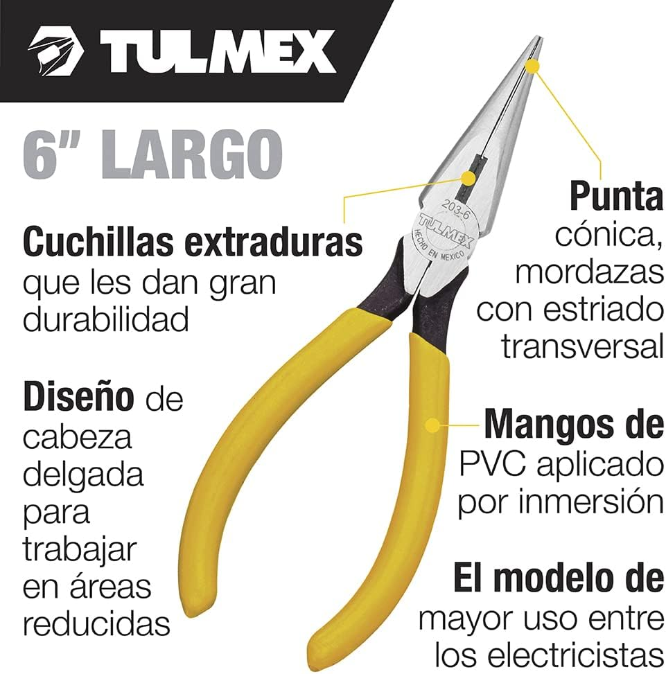 Alicate Punta 6" Corte Lateral P/Telefonista (203-6) Tulmex