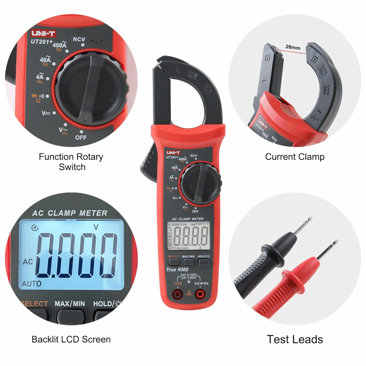 UT201+ Amperímetro de Tenaza Digital Profesional