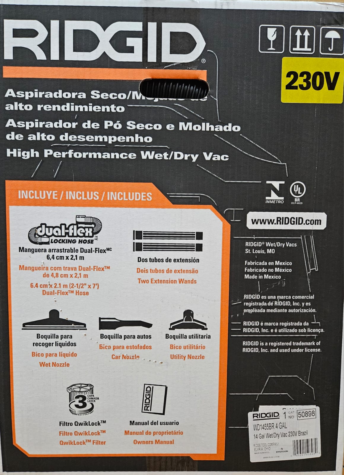 Aspiradora Ridgid (50898) #Wd-1455 6.0 Hp. 53 Lt.