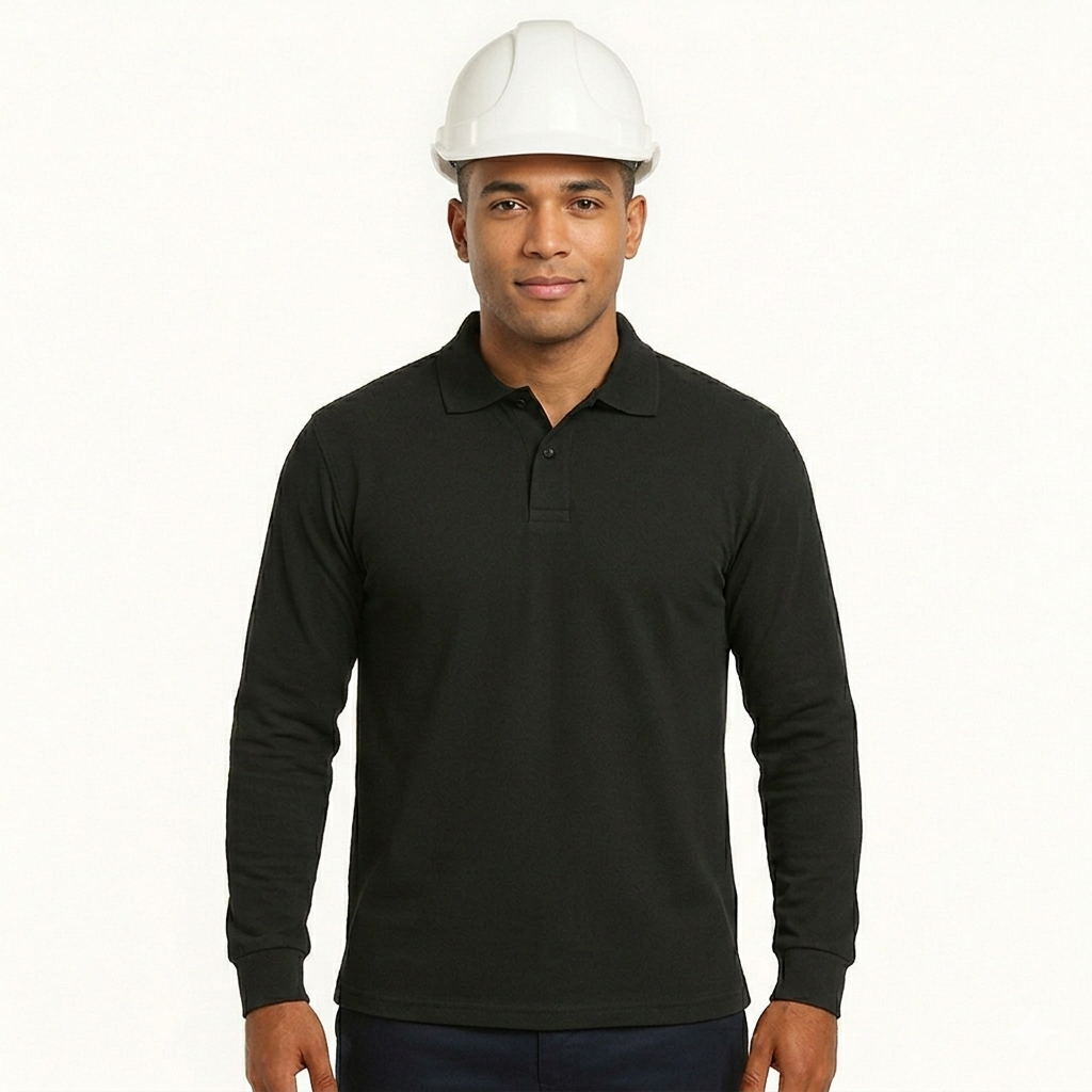 Polera Pique Manga Larga Negra T/M